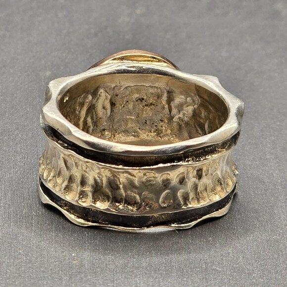 VTG Brutalist Sterling Silver &14K Gold Ring Sz 7 Signed S Textured Band 7.94g - Picture 3 of 12